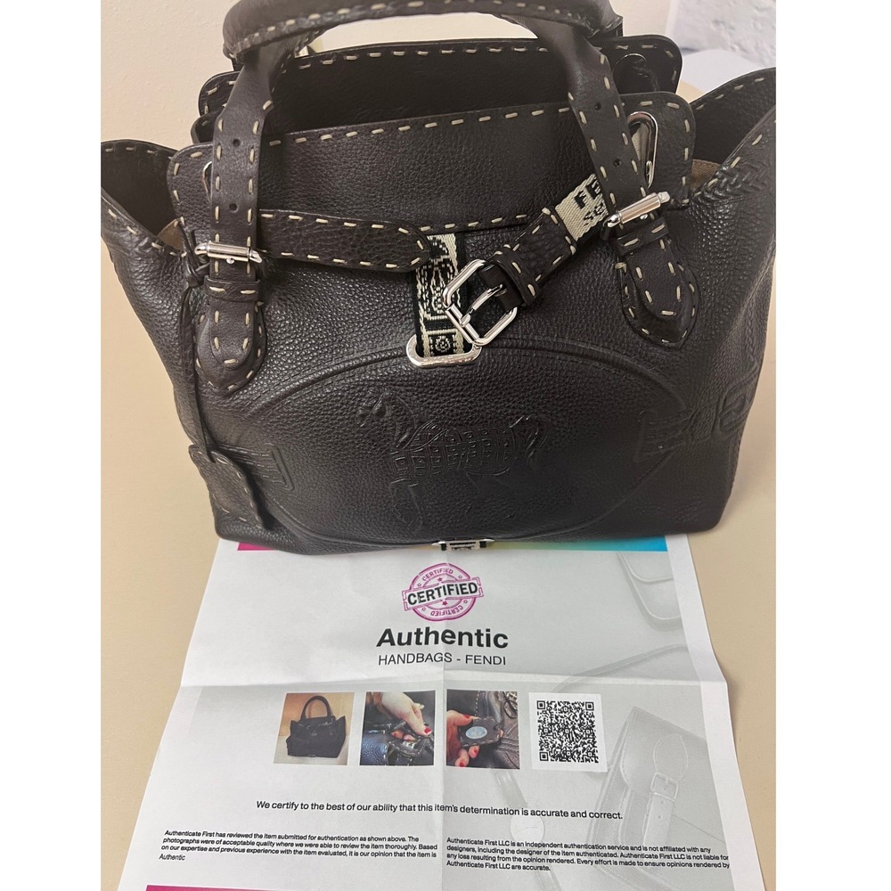 Fendi Selleria Villa Borghese Bag Womens Medium Brown Excellent Pebbled Leather - Picture 2 of 13